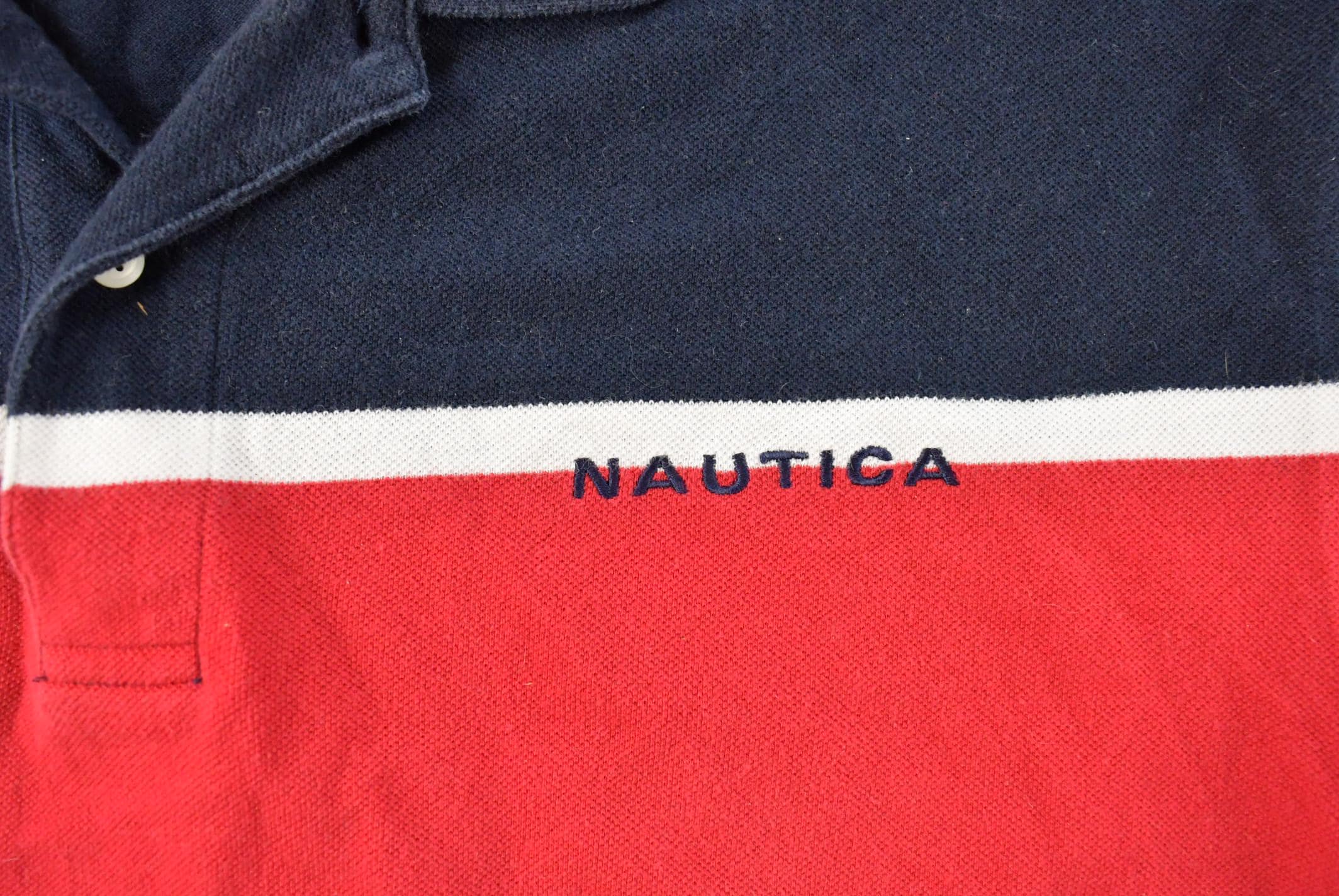 Vintage 1990s Nautica Striped Polo Shirt Men's Large / 90s Polo Shirt / Souvenir / Athleisure / Streetwear / Preppy / Nautical Sailing