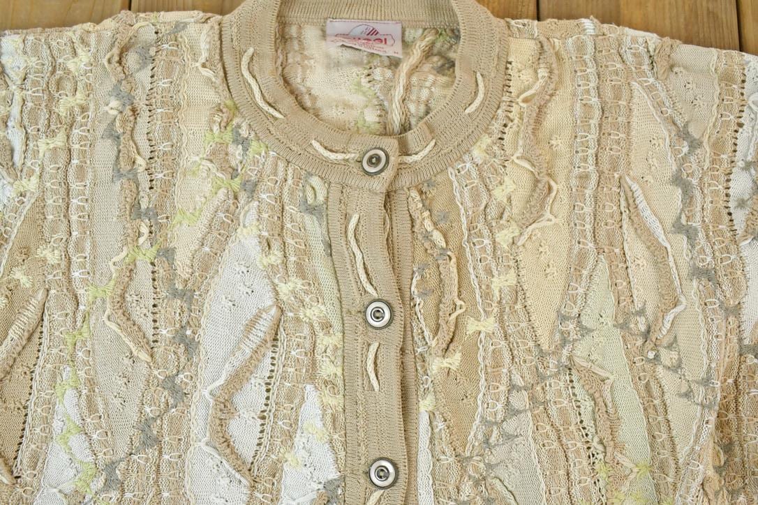 Vintage 1980s Coogi Cotton Knit Abstract Pattern Crewneck Sweater Made In Australia 3D 100% Cotton