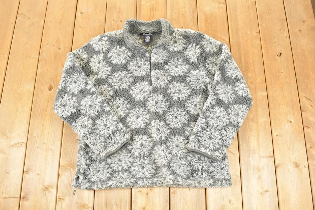 Vintage 1990s Denim And Co AOP Floral Quarter Zip Fleece Outdoorsman Sweater Women's L