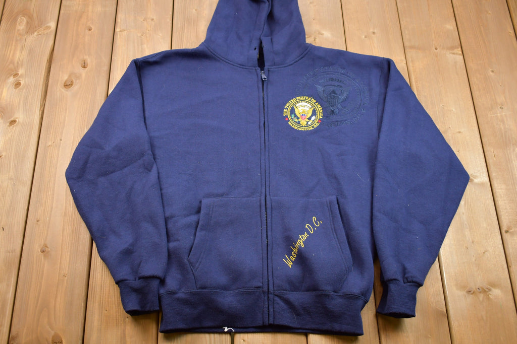 Vintage 90's USA Embroidered Graphic / 90s Hoodie / Vintage Sweater / Full Zip / 80s / 90s / Athletic Pull Over / Washington DC