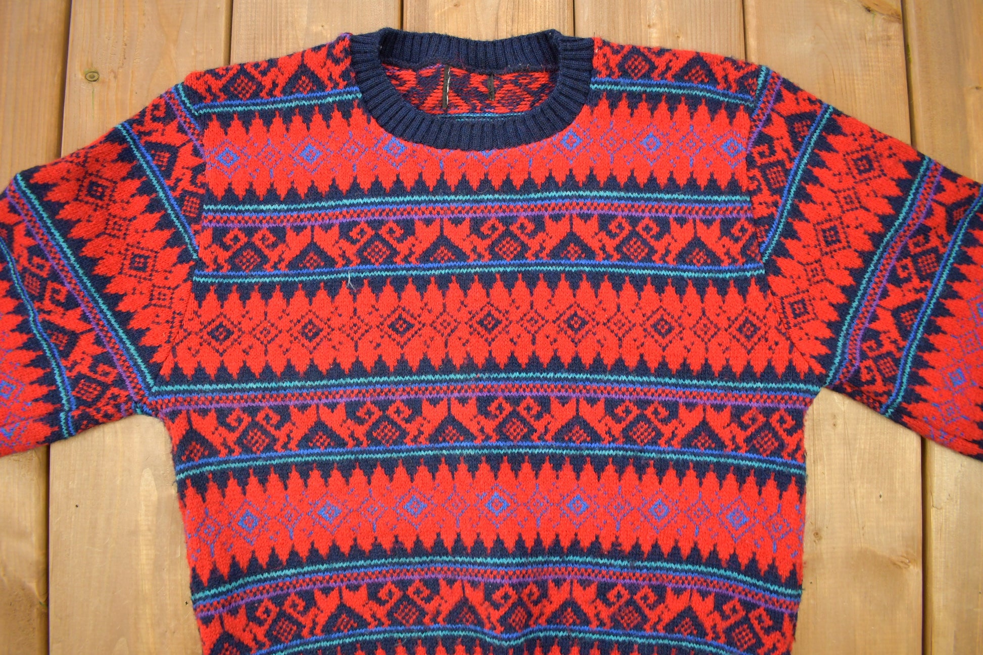 Vintage 1990s All Over Pattern Knitted Crewneck Sweater /
