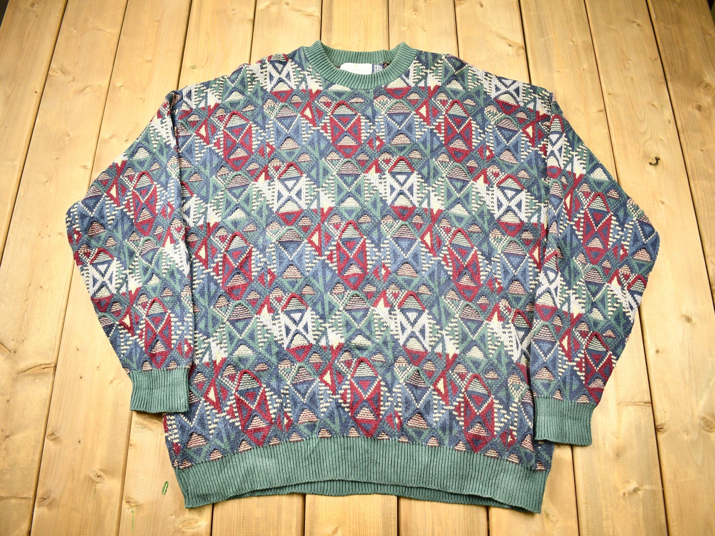 Vintage 1990s Bill Blass 3D Knit Crewneck Sweater
