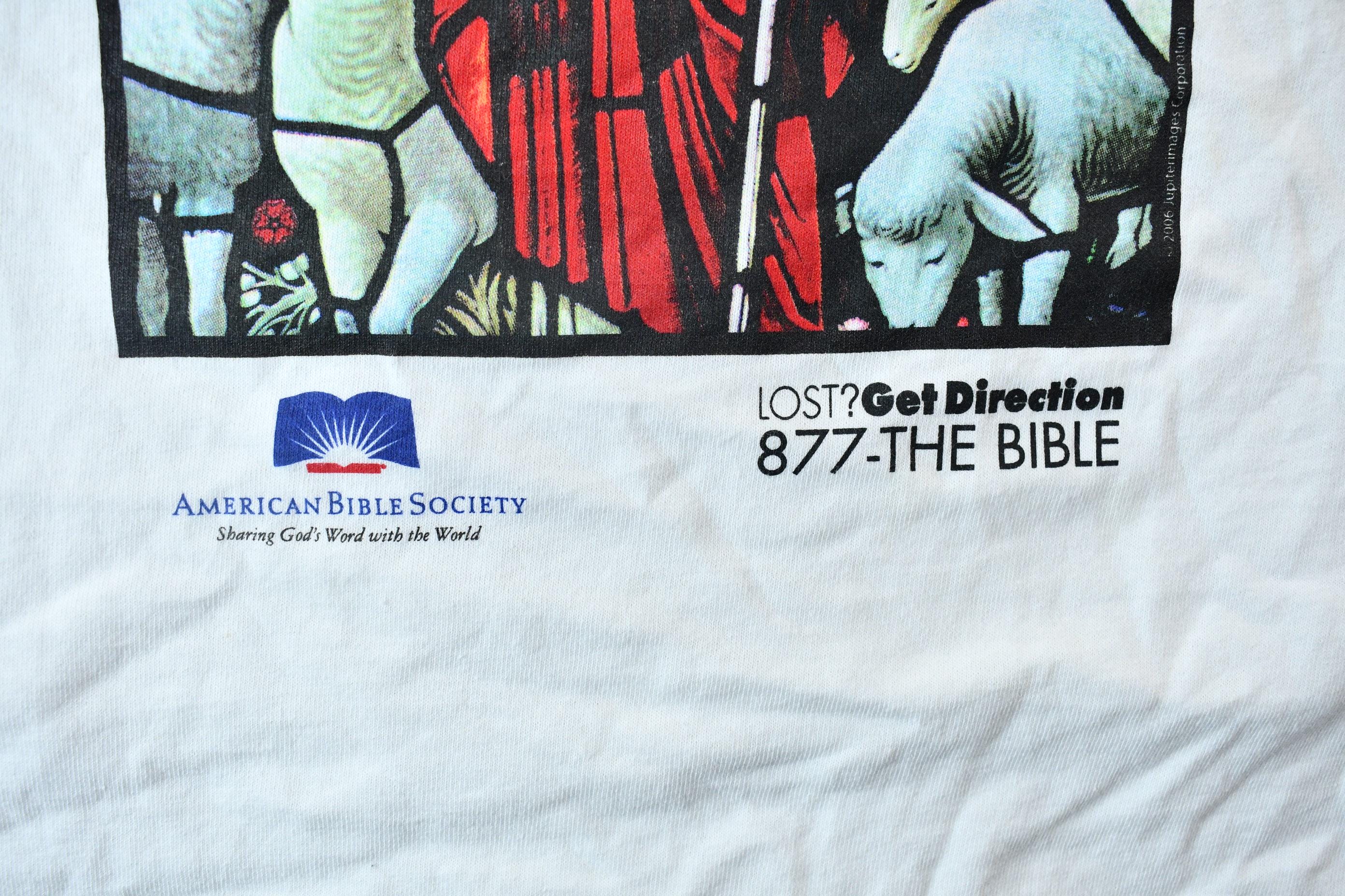Vintage 1990s American Bible Society Graphic Stained Glass Jesus the Shepherd T-Shirt