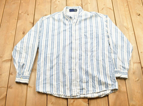 Vintage 1990s Bon Homme Striped Button Up Shirt / 1990s Button Up / Vintage Flannel / Basic Button Up / Formal Button Up