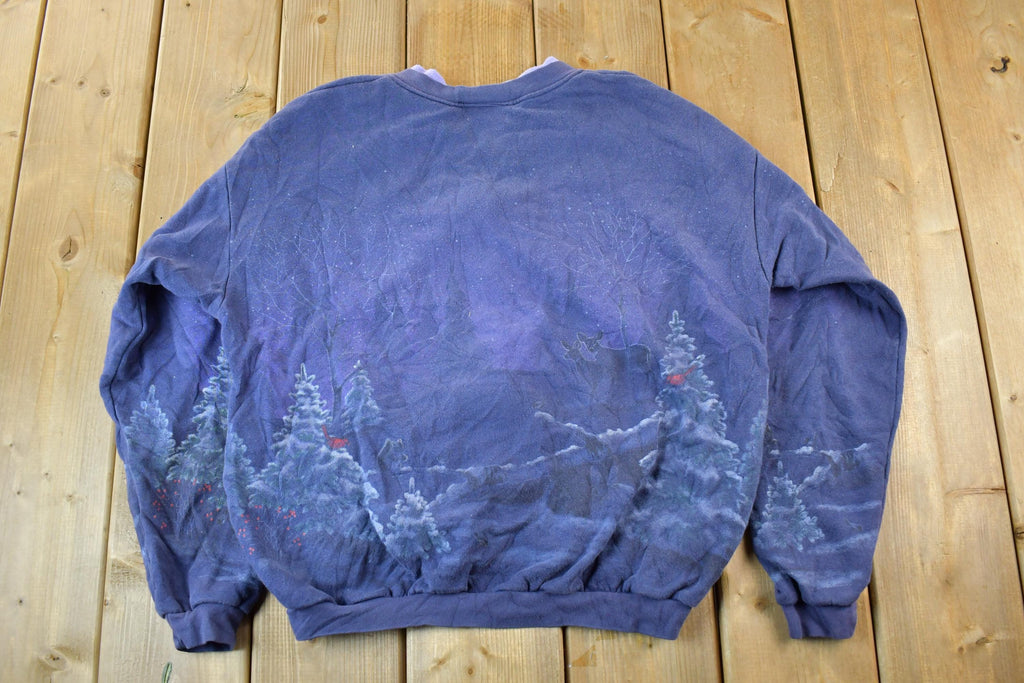 Vintage 1990s Forest Nature Landscape Graphic Cardigan Sweatshirt Women's Medium