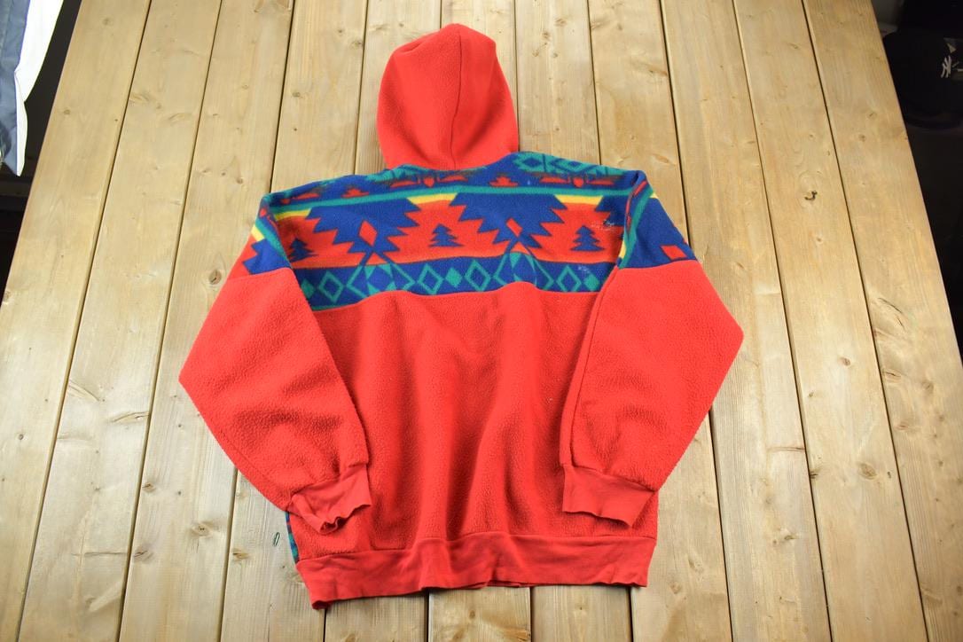 Vintage 1990s Aztec Off Day Fashion Fleece Outdoorsman Hooded Sweater