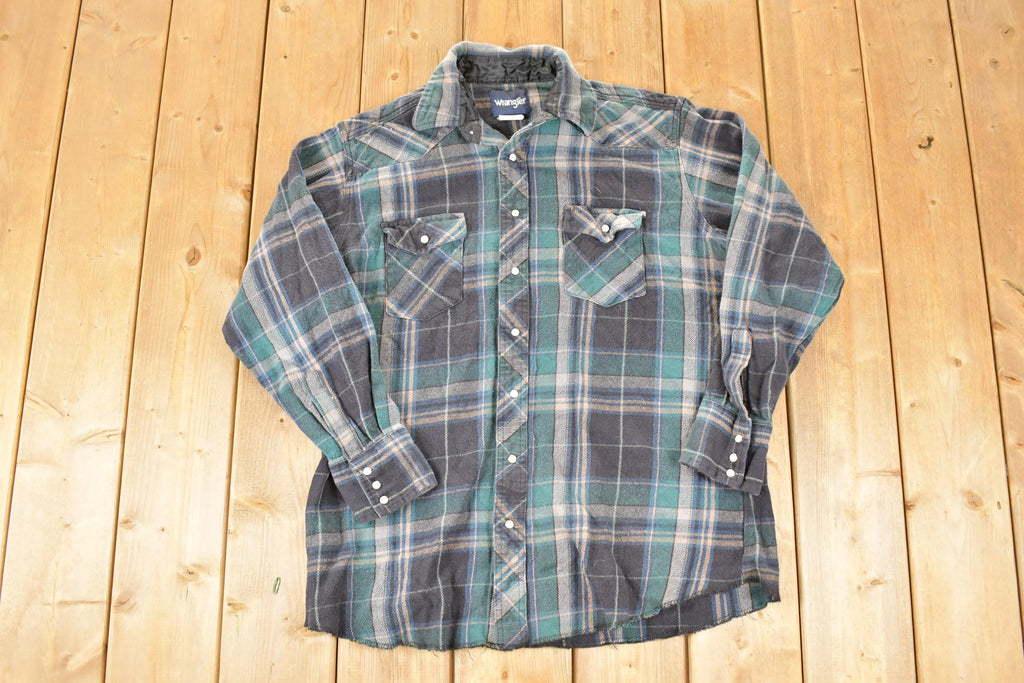 Vintage 1990s Wrangler Plaid Western Style Button Up Shirt Men's Large