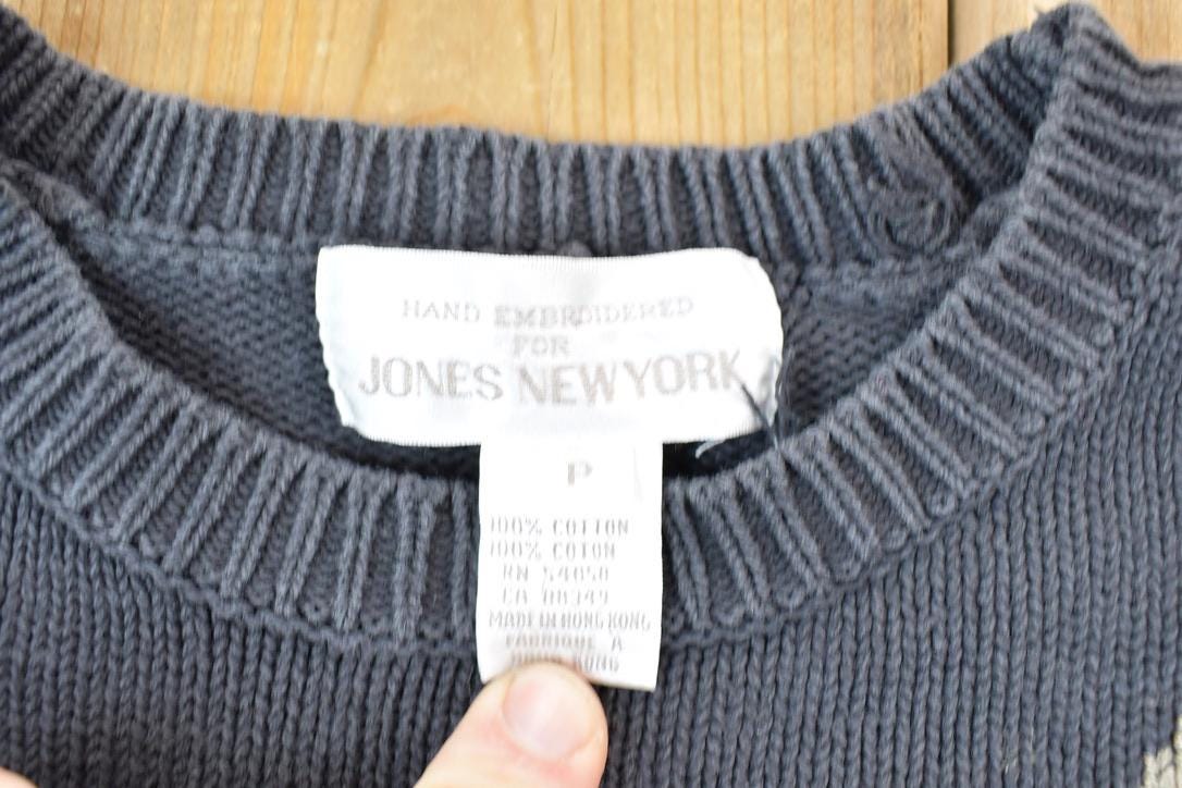 Vintage 1990s Jones New York Floral Knit Crewneck Sweater / 90s Crewneck / Made In USA / Preppy Knit
