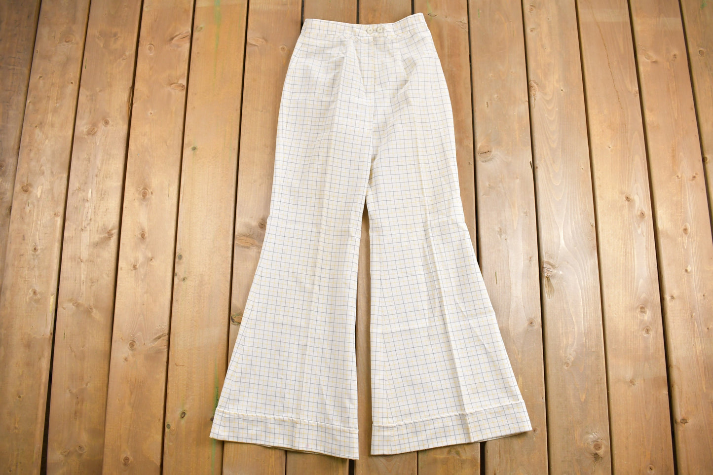 Vintage 1970s Girl Talk Plaid Bell Bottom Trousers Size 25 x 30 / True Vintage / Bottoms / Vintage Pants / Retro Style / Flares / Flared