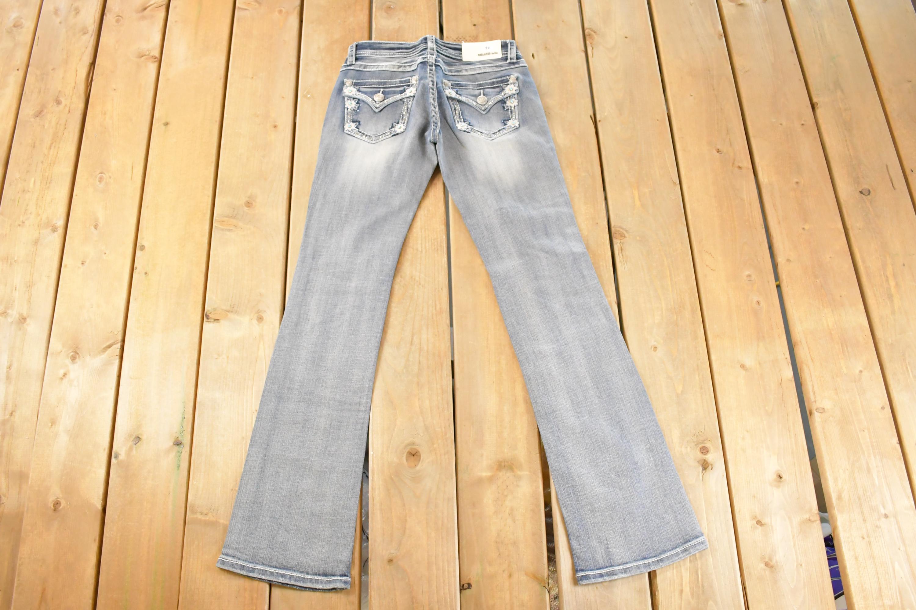 Vintage Deadstock Y2K Grace In LA Bedazzled Bootcut Low Rise Jeans Women's Size 26 x 32