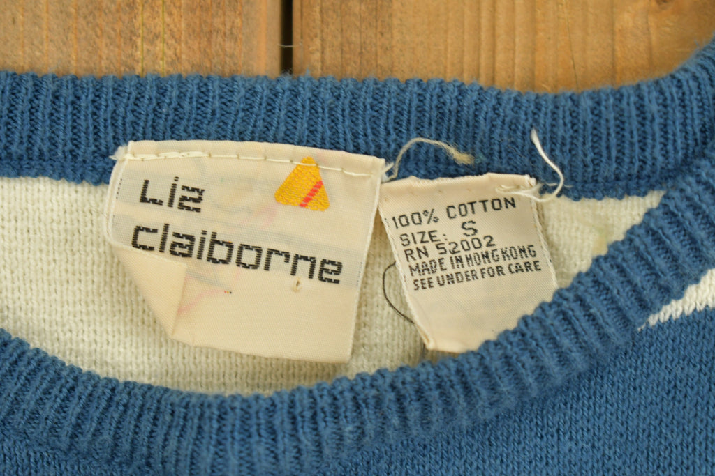 Vintage 1990s Liz Claiborne Striped Knitted Short Sleeve Vest / Cute / 90s / Knitted Vest / Pocket Shirt / Stripy / Beach Wear