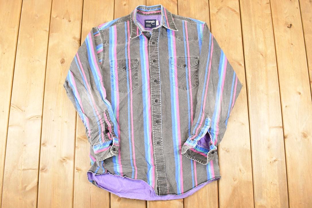 Vintage 1990s Wrangler Striped Rodeo Button Up Shirt Men's L