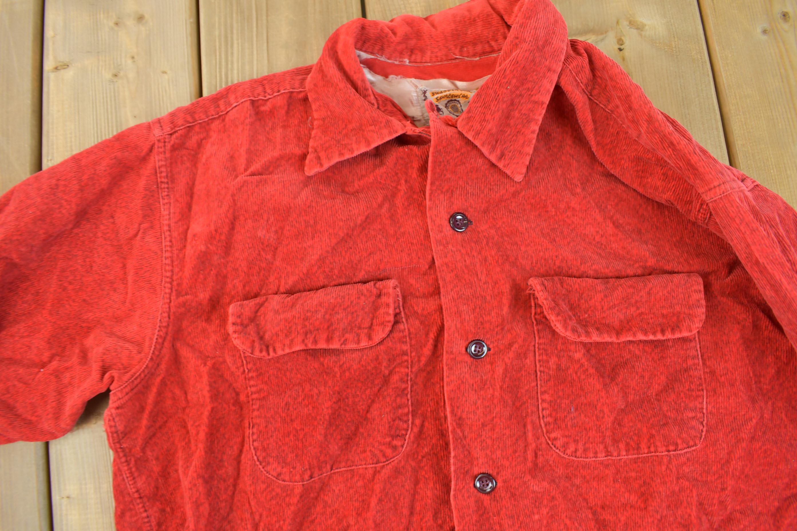 Vintage 1940s Swagger Club Sportswear Red Corduroy Button Up Shirt