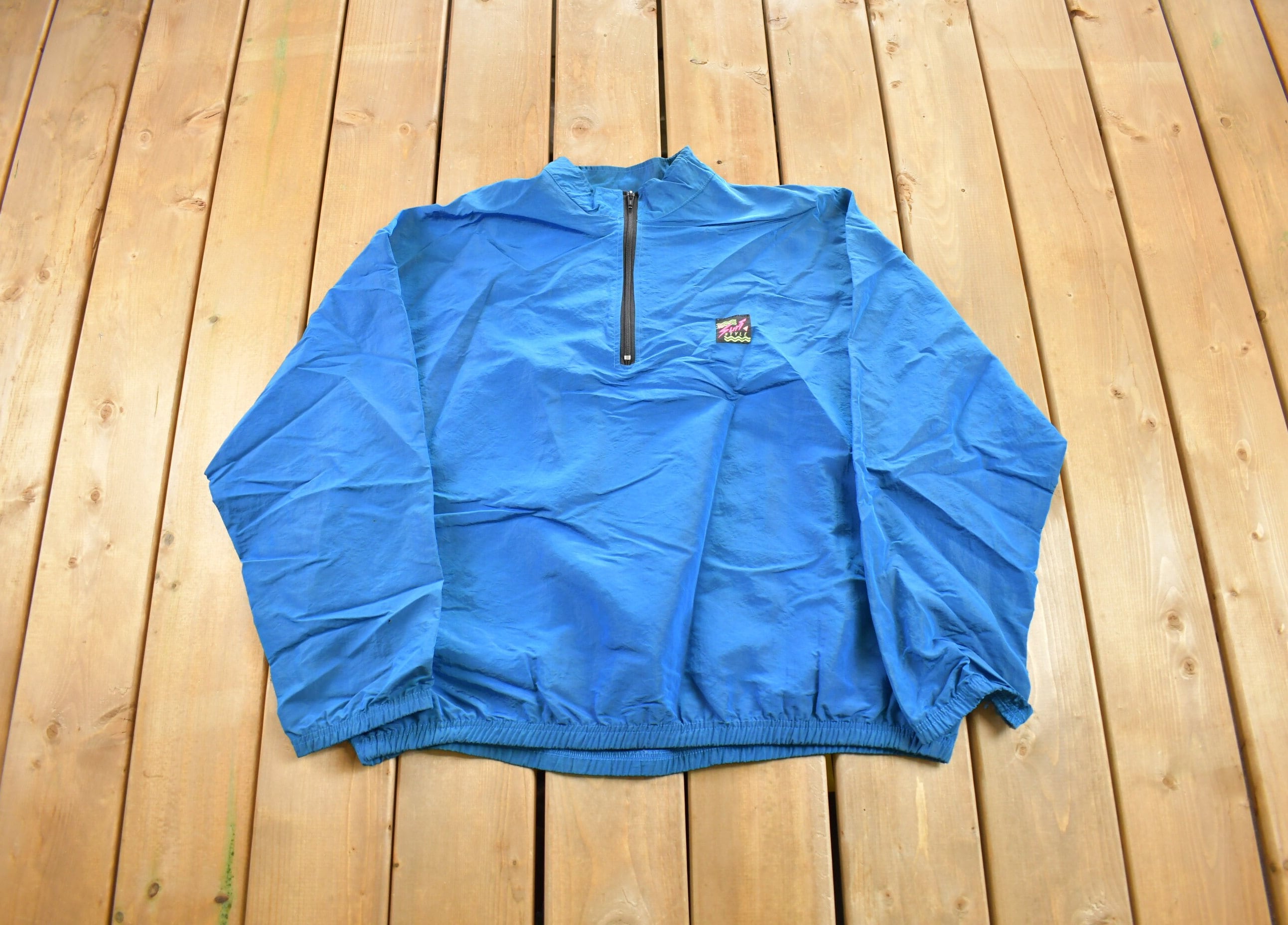 Vintage 1980s Surf Style Windbreaker Quarter Zip Jacket