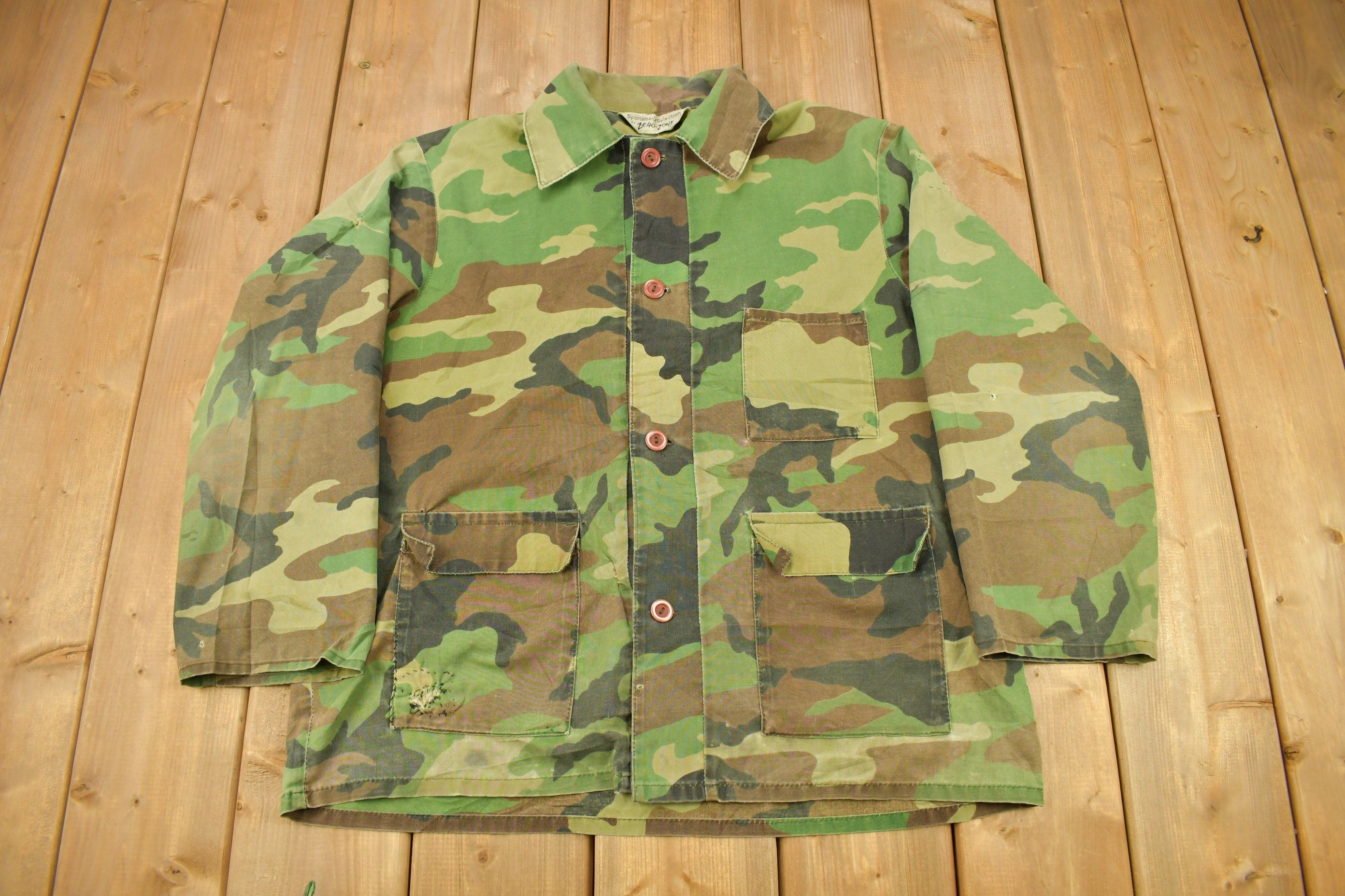 Vintage 1980s Sportsman Selection By Zero Zone Camouflage Button Up Shirt