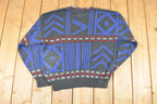 Vintage 1990s K Cosa Leather Patch Abstract Knit Crewneck Sweater Men's L