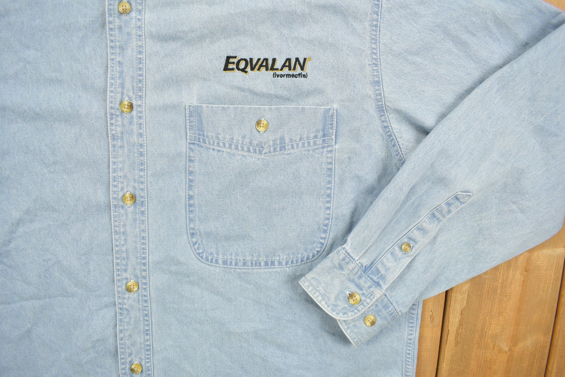Vintage 1990s Eqvalan Embroidered Denim Button Up Shirt /