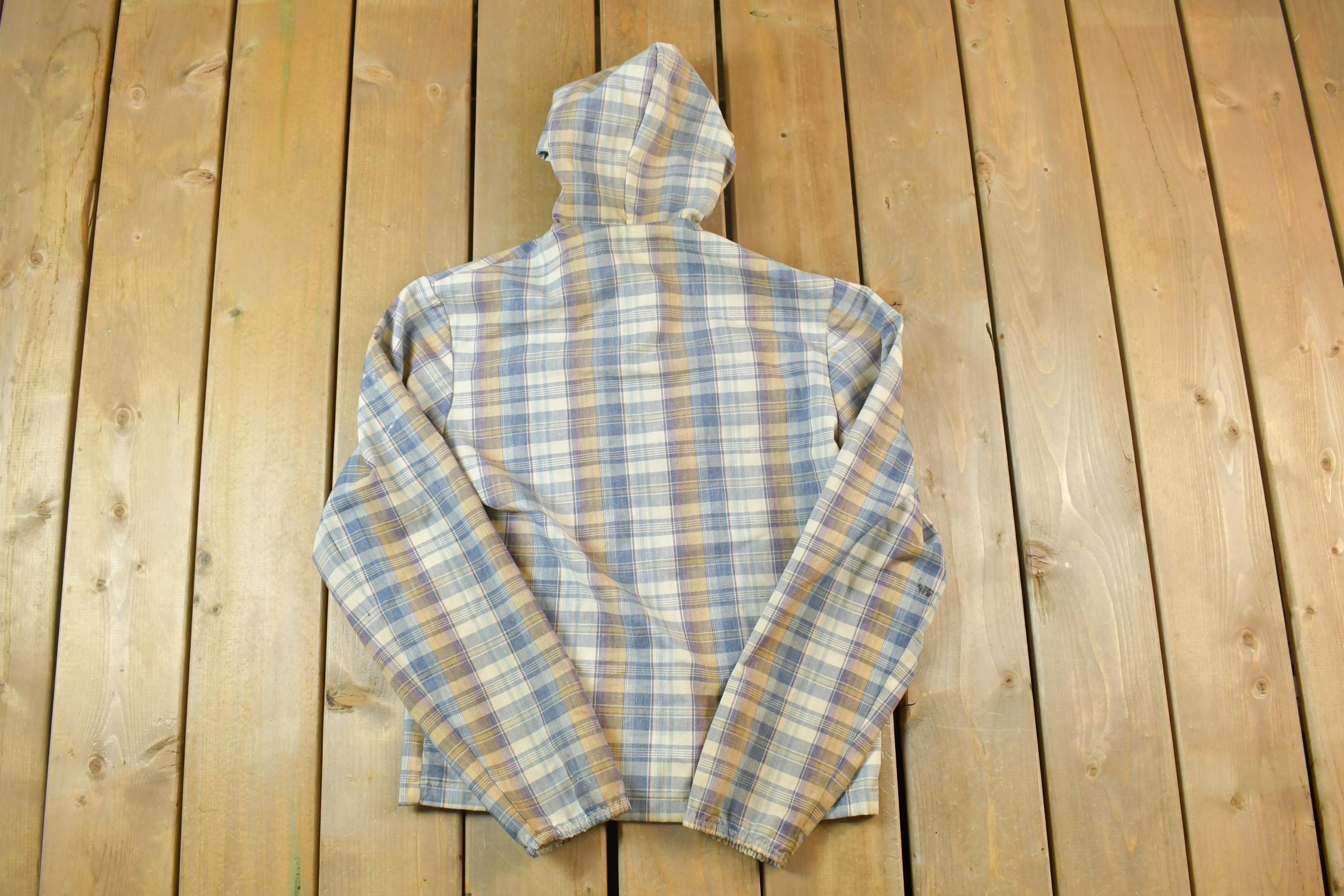 Vintage 1990s Plaid Light Hooded Zip Up Jacket