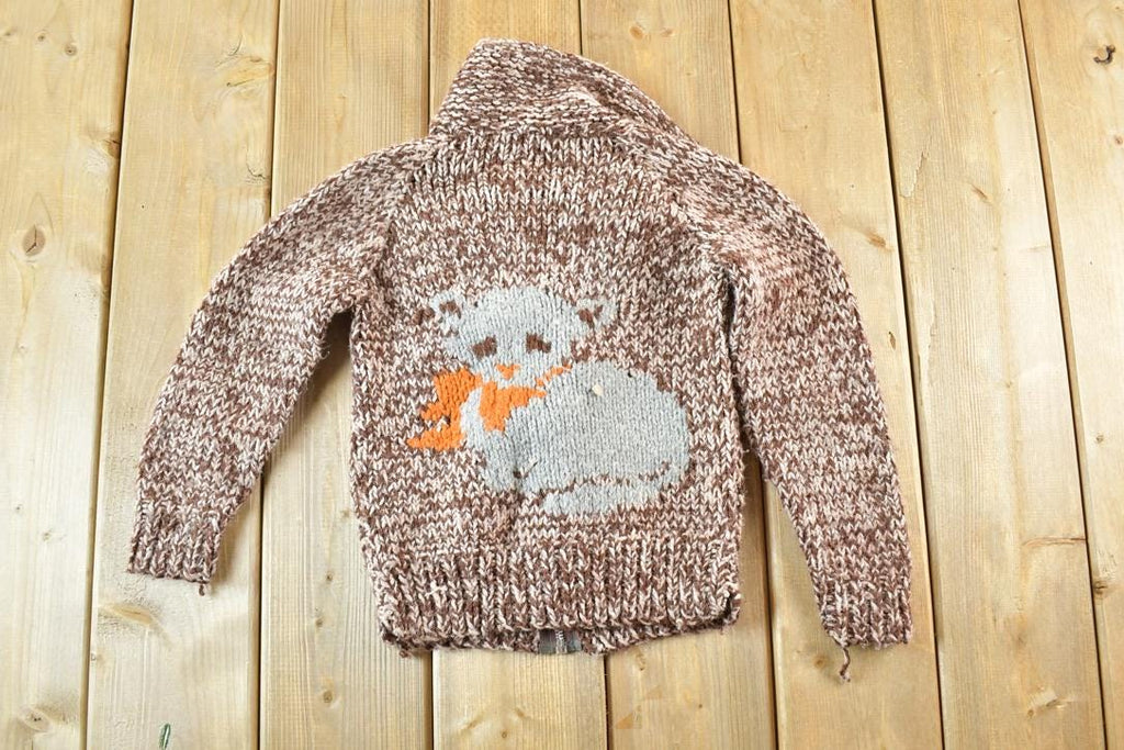 Vintage 1960s Youth Hand Knit Wool Mouse Sweater 4T