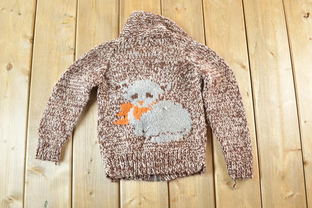 Vintage 1960s Youth Hand Knit Wool Mouse Sweater 4T