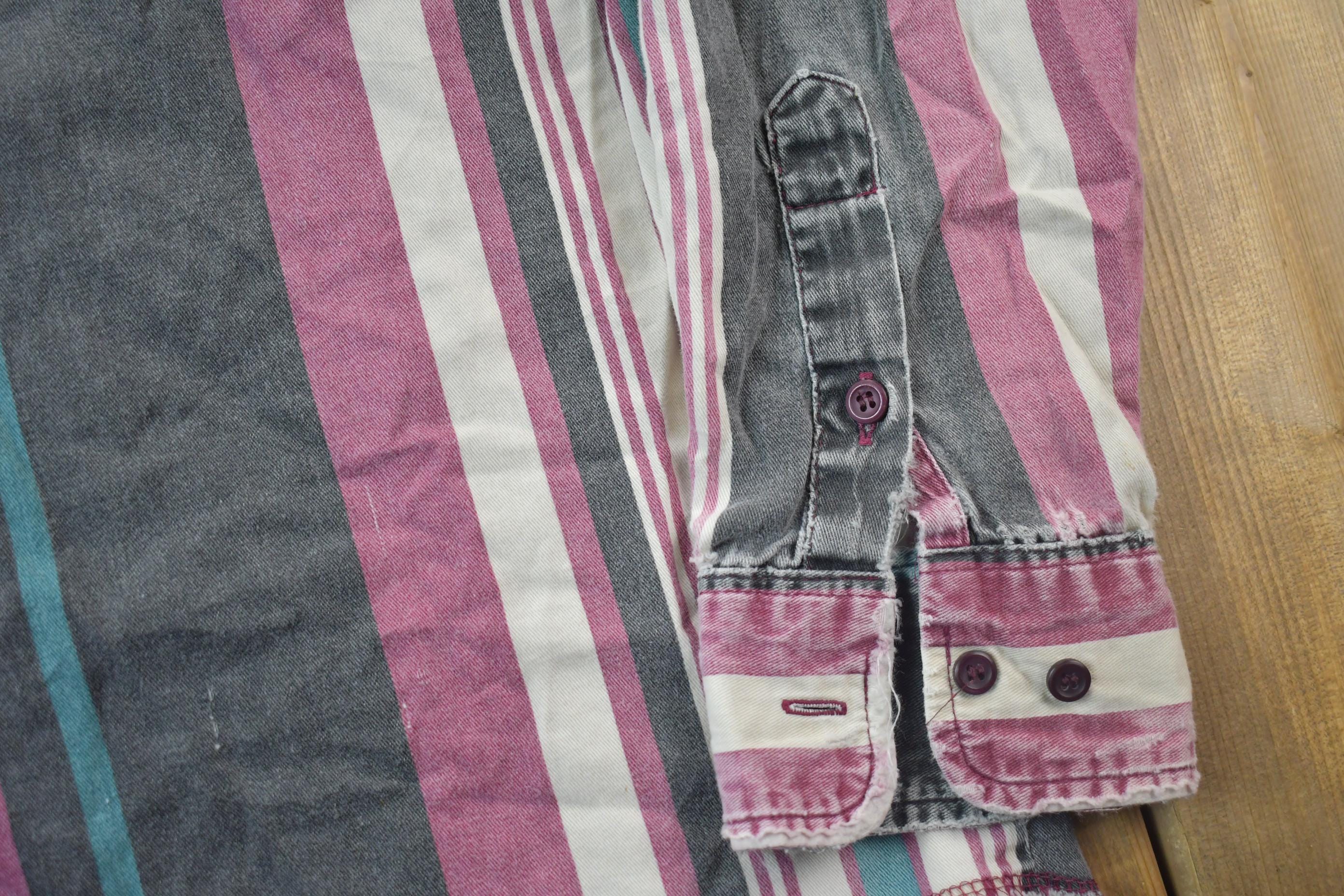 Vintage 1990s Graphic Button up Striped T-Shirt