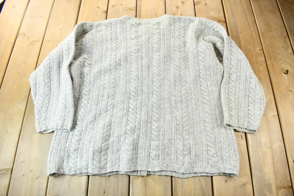 Vintage 1990s Weekend Edition Grey Cable Knit Cardigan Sweater
