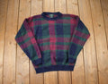 Vintage 1990s Hunt Club Cable Plaid Knit Crewneck Sweater
