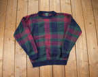 Vintage 1990s Hunt Club Cable Plaid Knit Crewneck Sweater