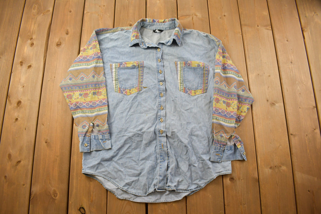 Vintage 1990s SKM Abstract Denim Button Up Shirt