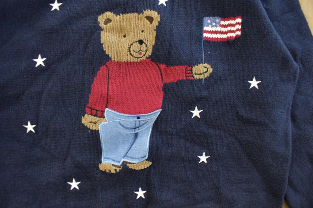 Vintage 1990s Christopher & Banks Teddy Bear USA Knit Crewneck Sweater Women's S