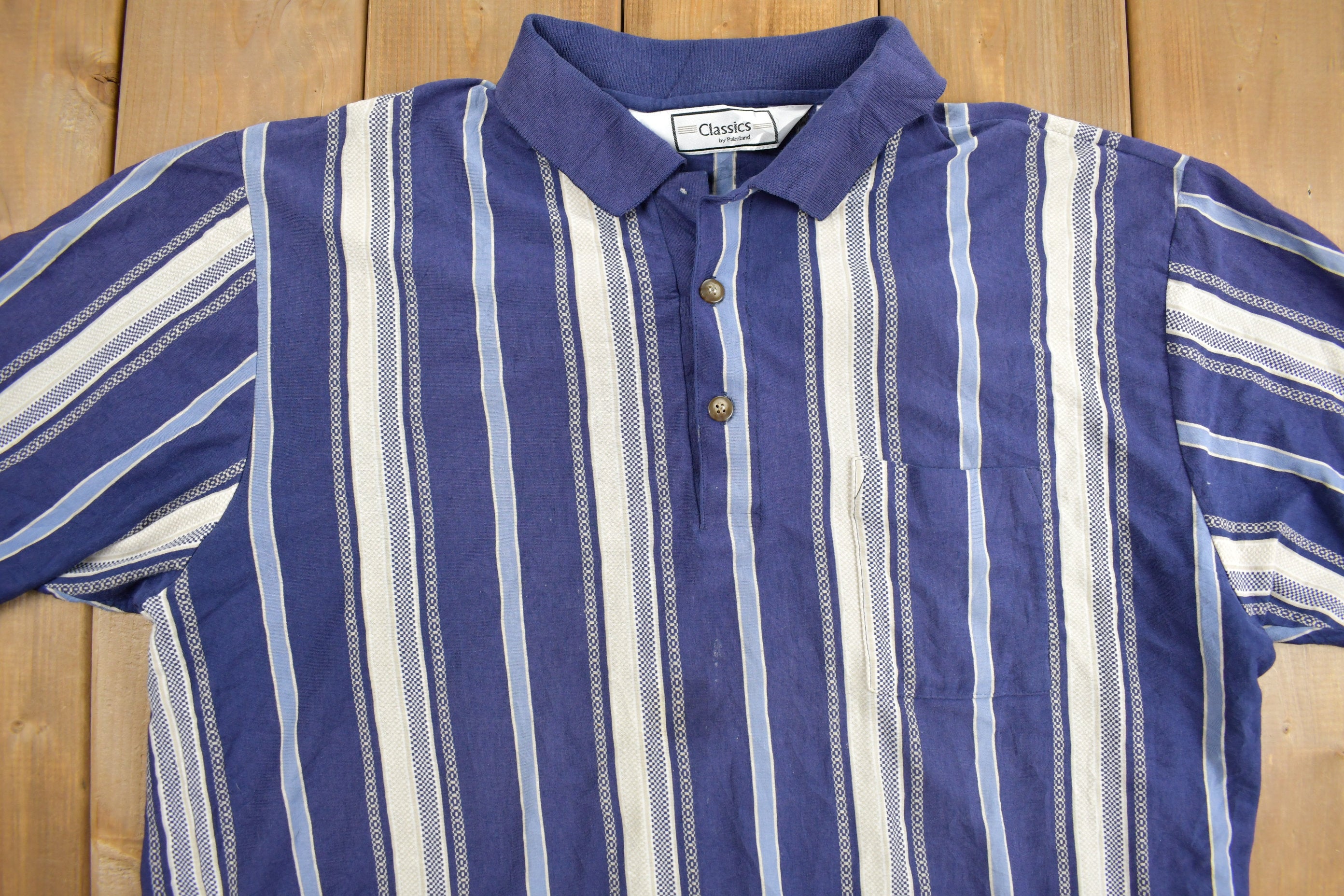 Vintage 1990s Classics By Palmland Striped Quarter Button Polo Shirt