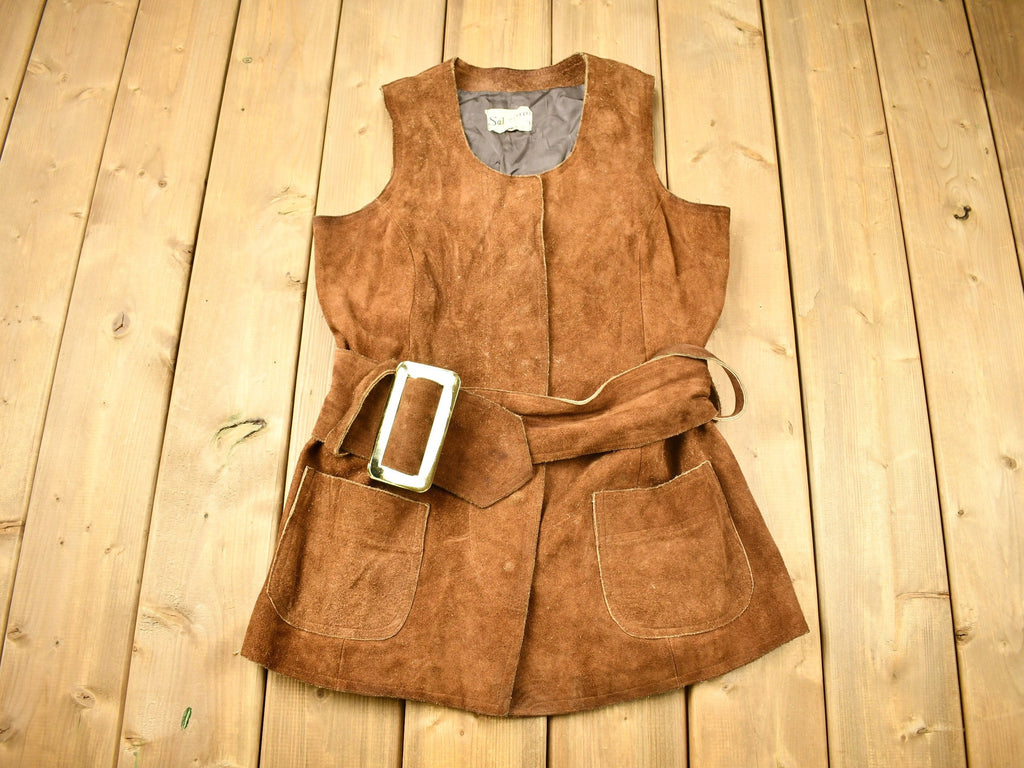 Vintage Early 1970s Genuine Leather Suede Buckle Vest