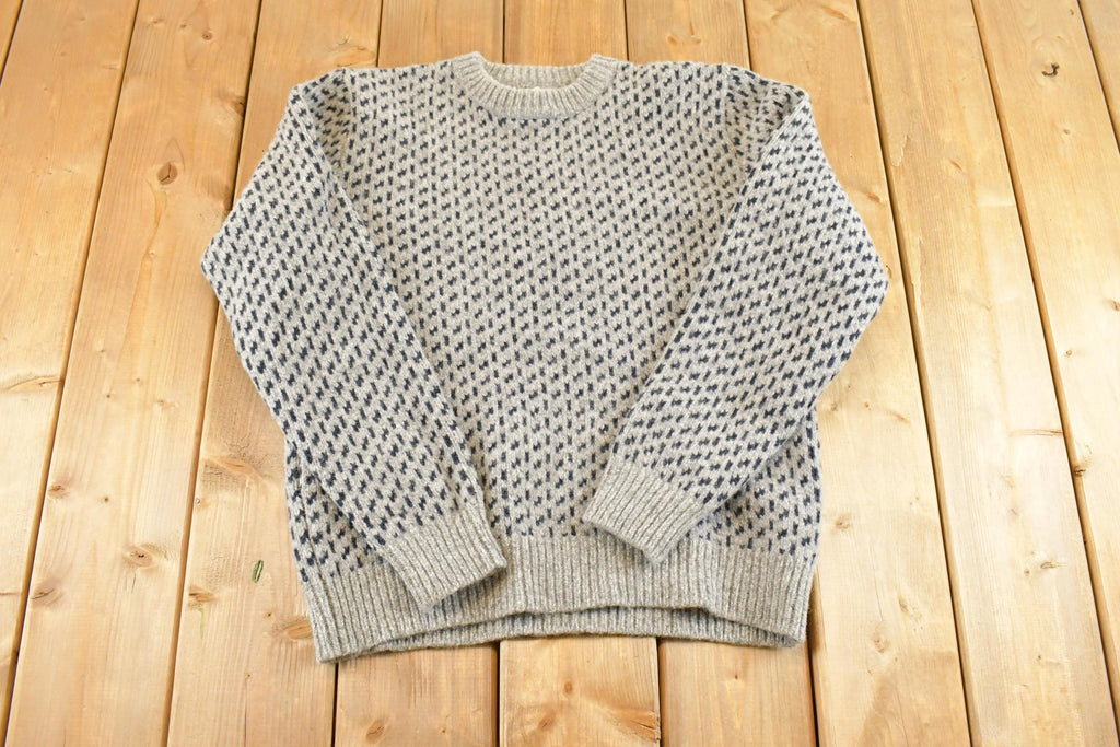 Vintage 1990s LL Bean Heavy Knit Crewneck Sweater Mens M / 90's Abstract Pattern 3D Knitted Sweatshirt