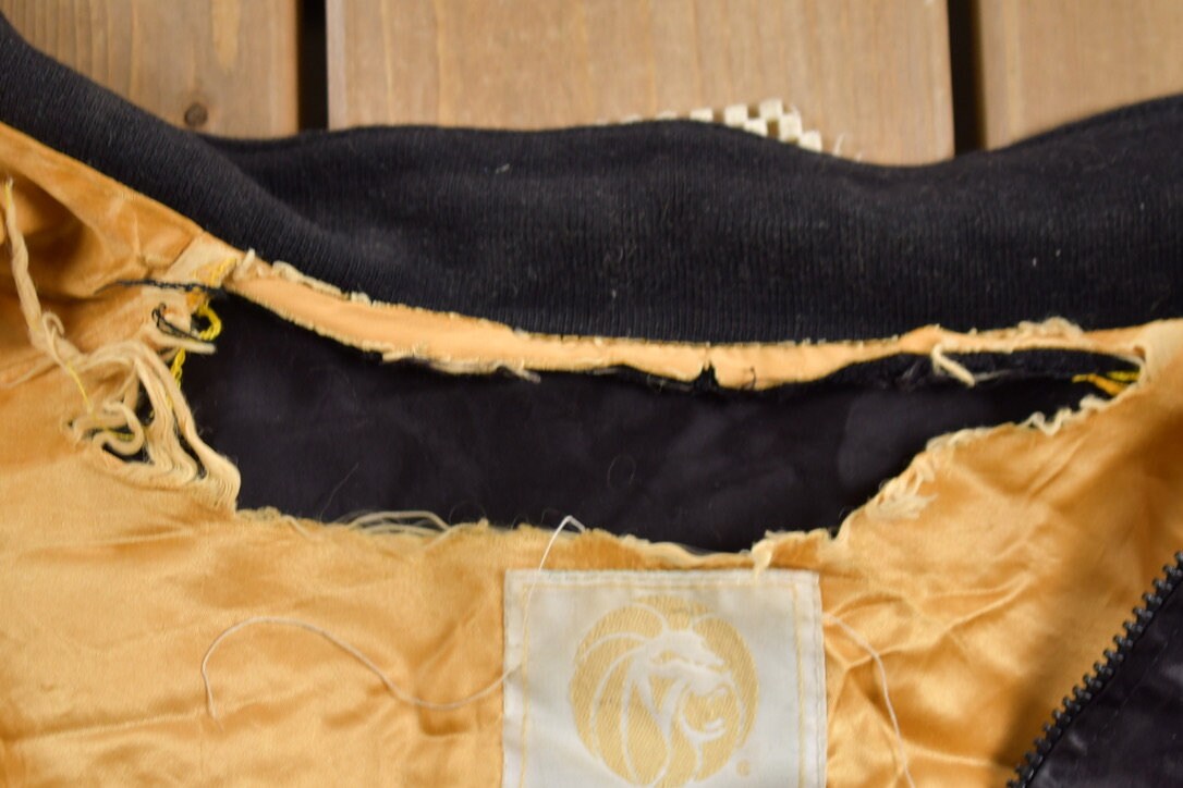 Vintage 1980s MGM Grand Las Vegas Satin Jacket  Made In USA  Embroidered  Streetwear  Zip Up  Lion's Head