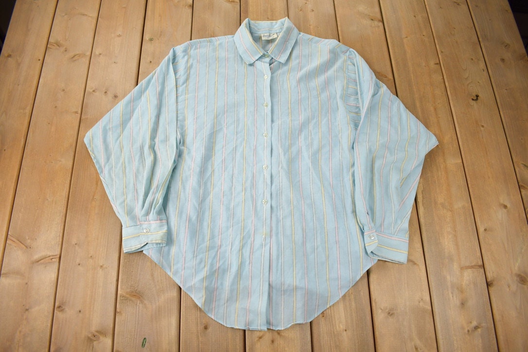 True Vintage 1970s Shirt Accent Striped Button Down Shirt Size 40 Made In USA