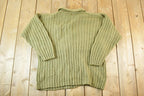 Vintage 1980s Graffiti Olive Cable Knit Quarter Button Collared Sweater Womens L