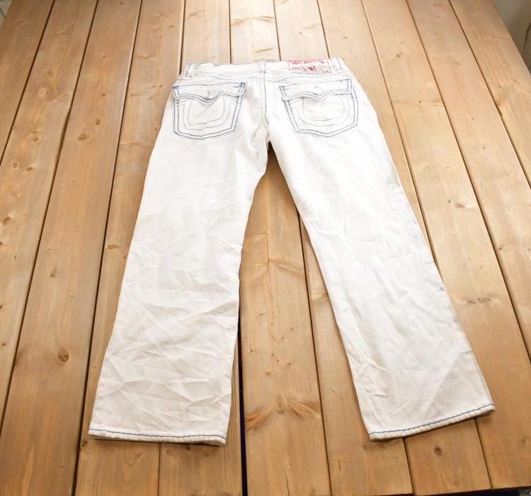 Vintage 2000s True Religion Embroidered White Denim Pants Size 38x30