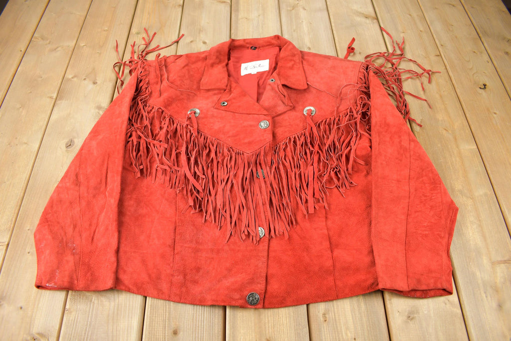 Vintage 1990s M Julian Red Suede Fringe Jacket