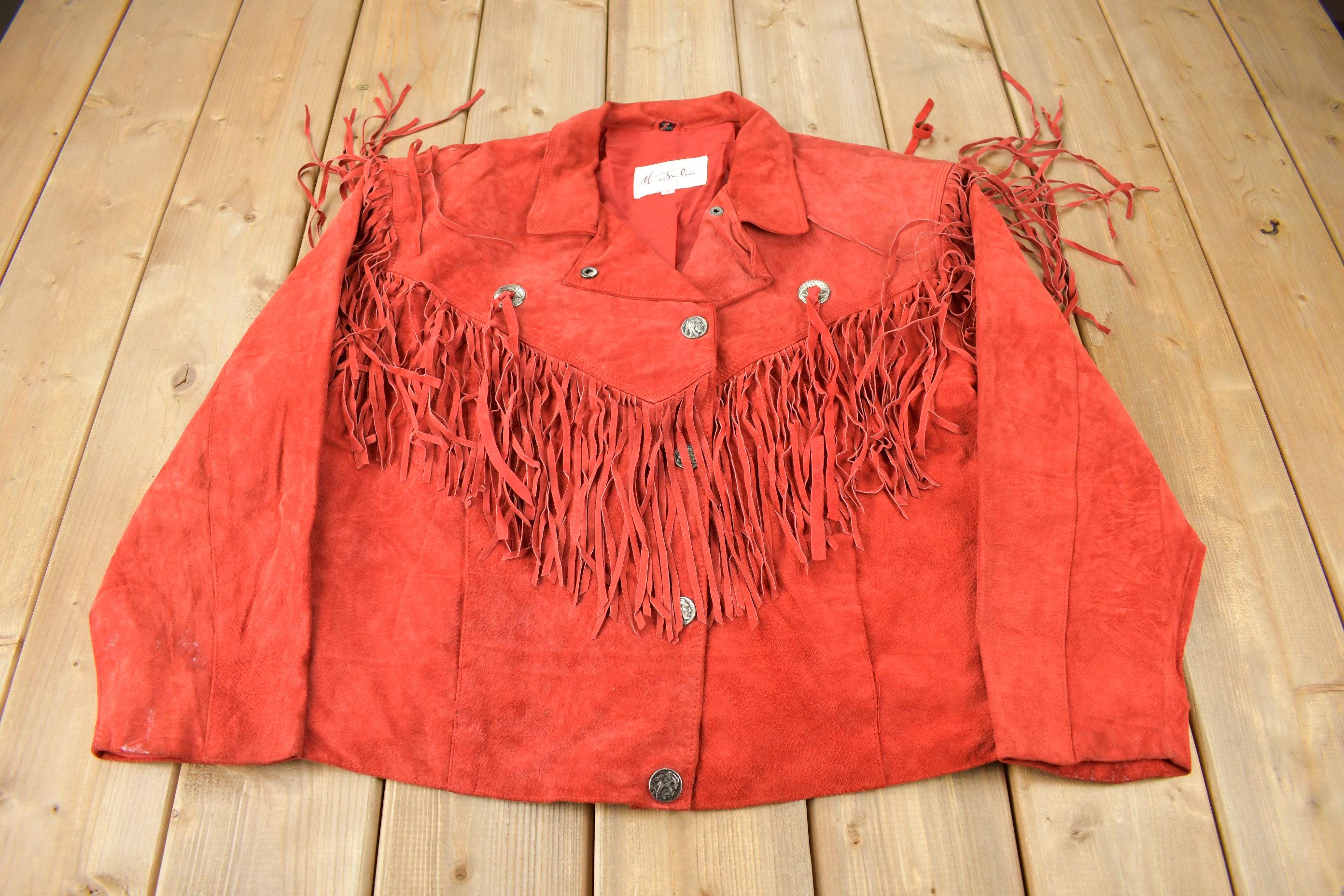Vintage 1990s M Julian Red Suede Fringe Jacket