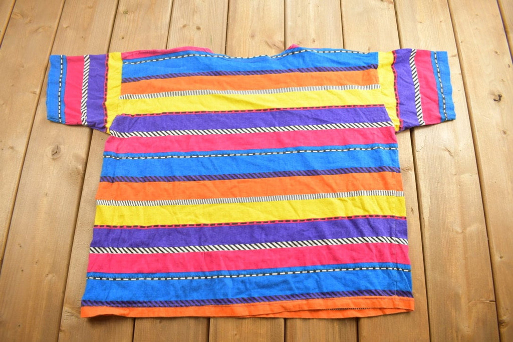 Vintage 1990s Colourful Striped Graphic T Shirt