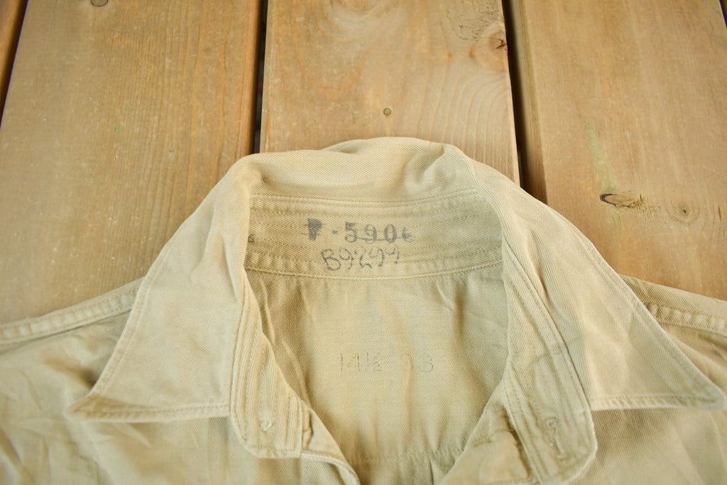 Vintage 1950s Military Khaki Button Up Shirt Men's Large