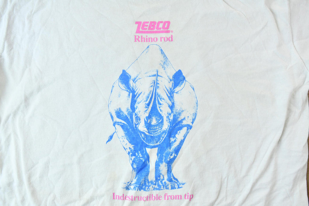 Vintage 1990s Zebco Rhino Fishing Rod Single Stitch Graphic Rhino T-Shirt