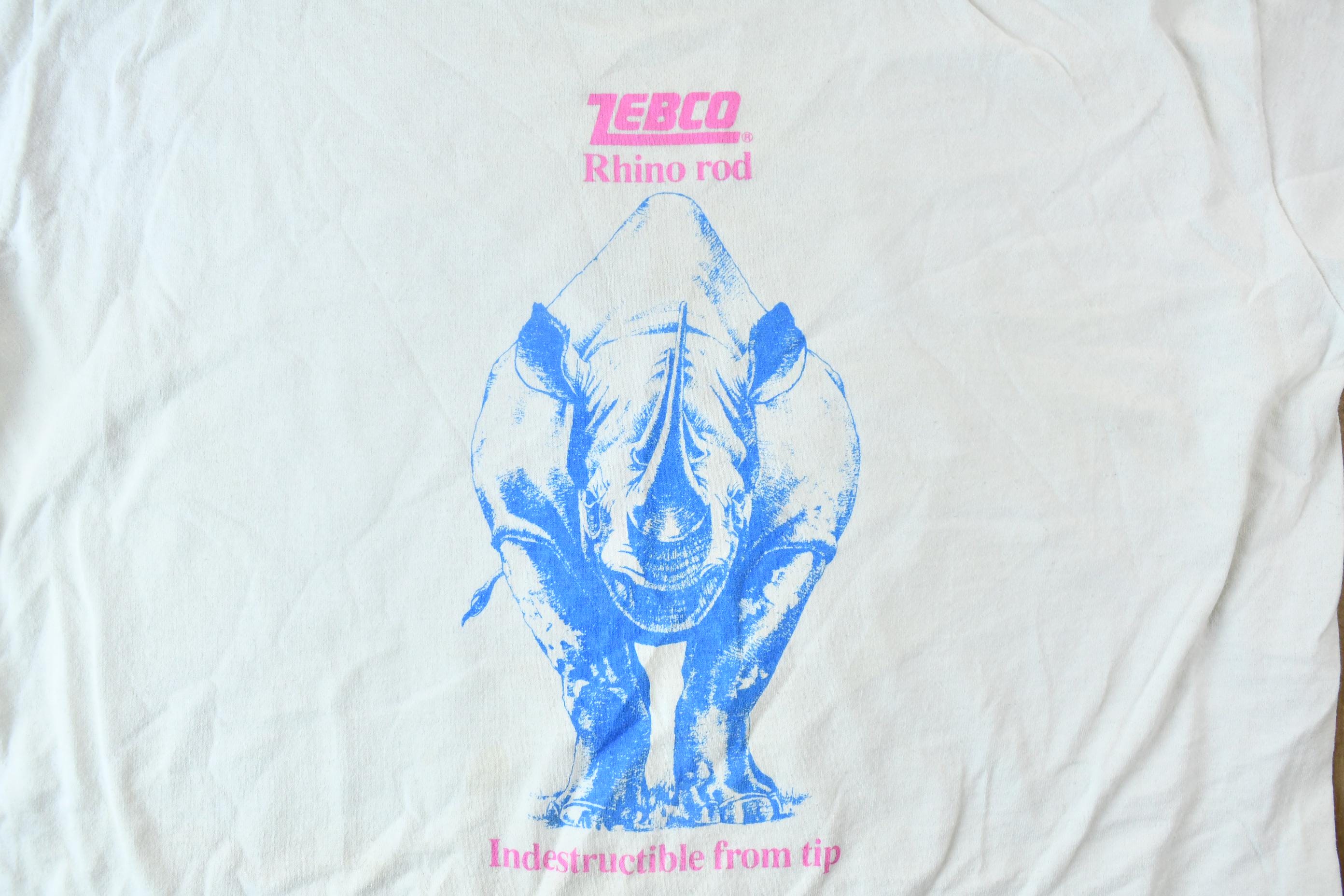 Vintage 1990s Zebco Rhino Fishing Rod Single Stitch Graphic Rhino T-Shirt