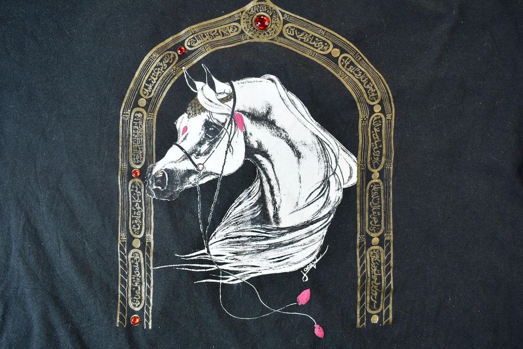 Vintage 1990s Gem Embroidered White Arabian Horse Single Stitch Graphic T-Shirt
