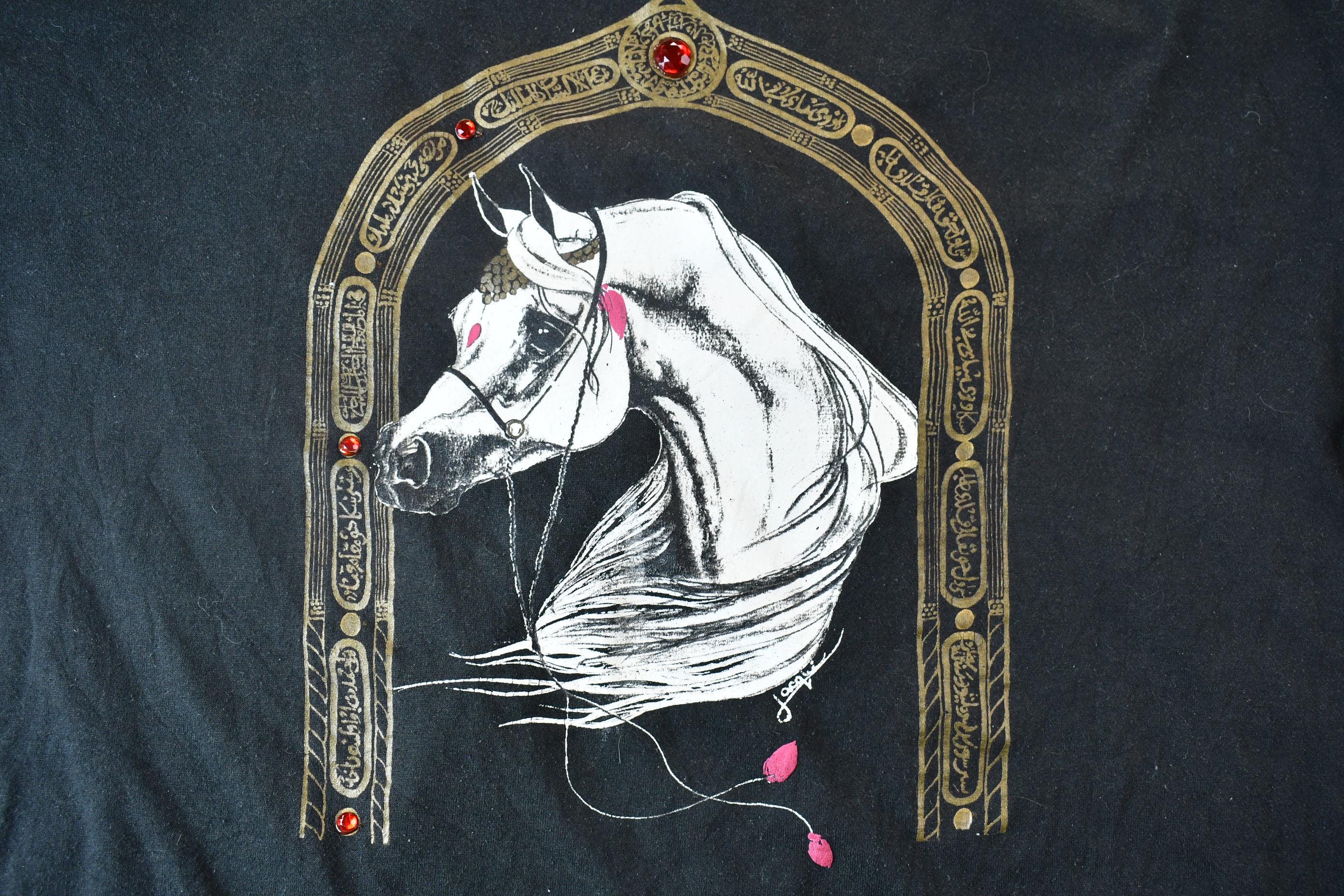 Vintage 1990s Gem Embroidered White Arabian Horse Single Stitch Graphic T-Shirt