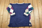 Vintage 1990s Paris Sport Club Knit Crewneck Sweater / 90s Crewneck / Abstract Pattern / Preppy Knit