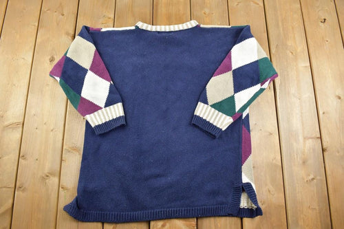 Vintage 1990s Paris Sport Club Knit Crewneck Sweater / 90s Crewneck / Abstract Pattern / Preppy Knit