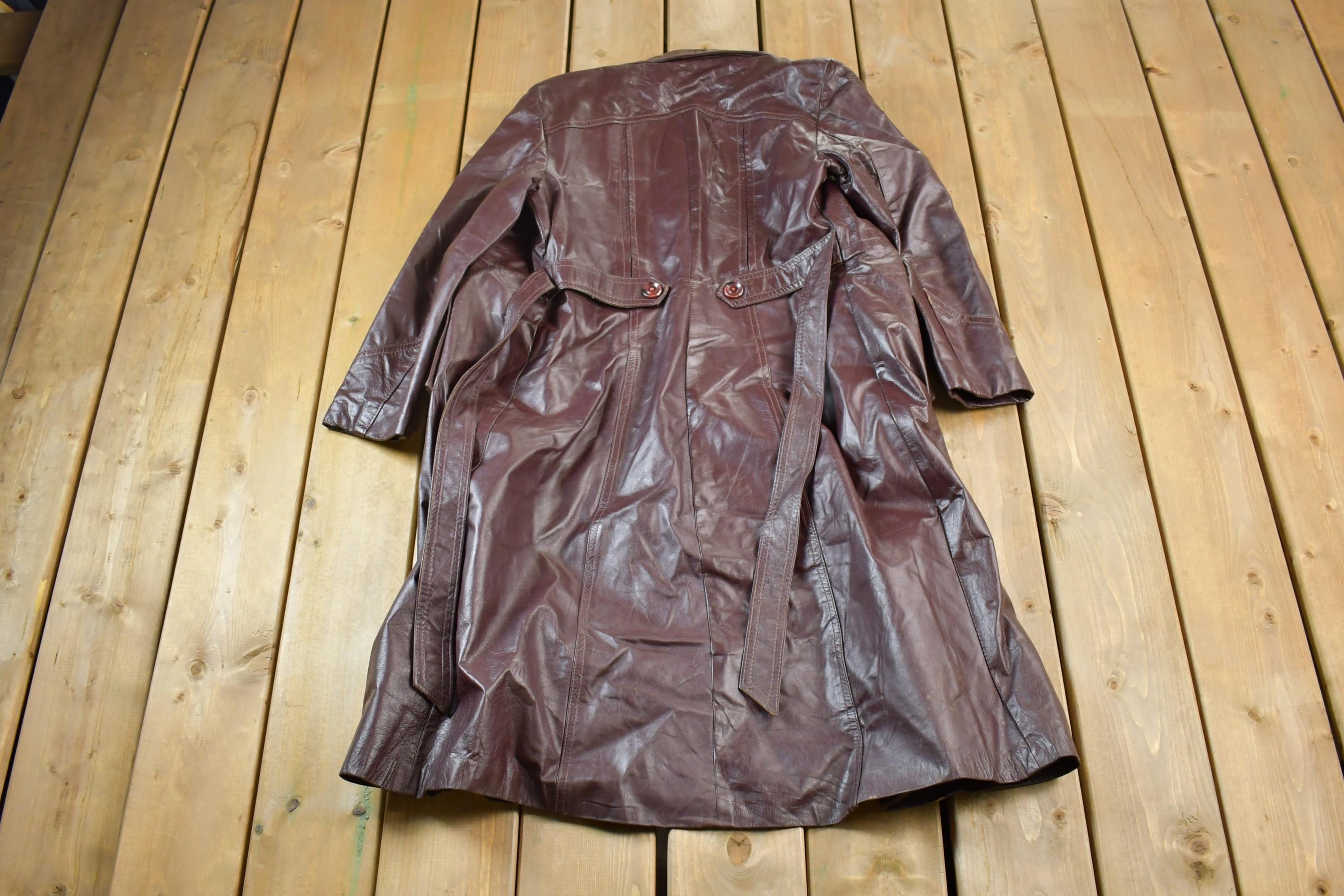 Vintage 1980s Women's Full Length Brown Leather Trench Coat