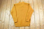 Vintage 1970s A+M Collection 3D Coloured Quarter Button Cable Knit Turtleneck Sweater