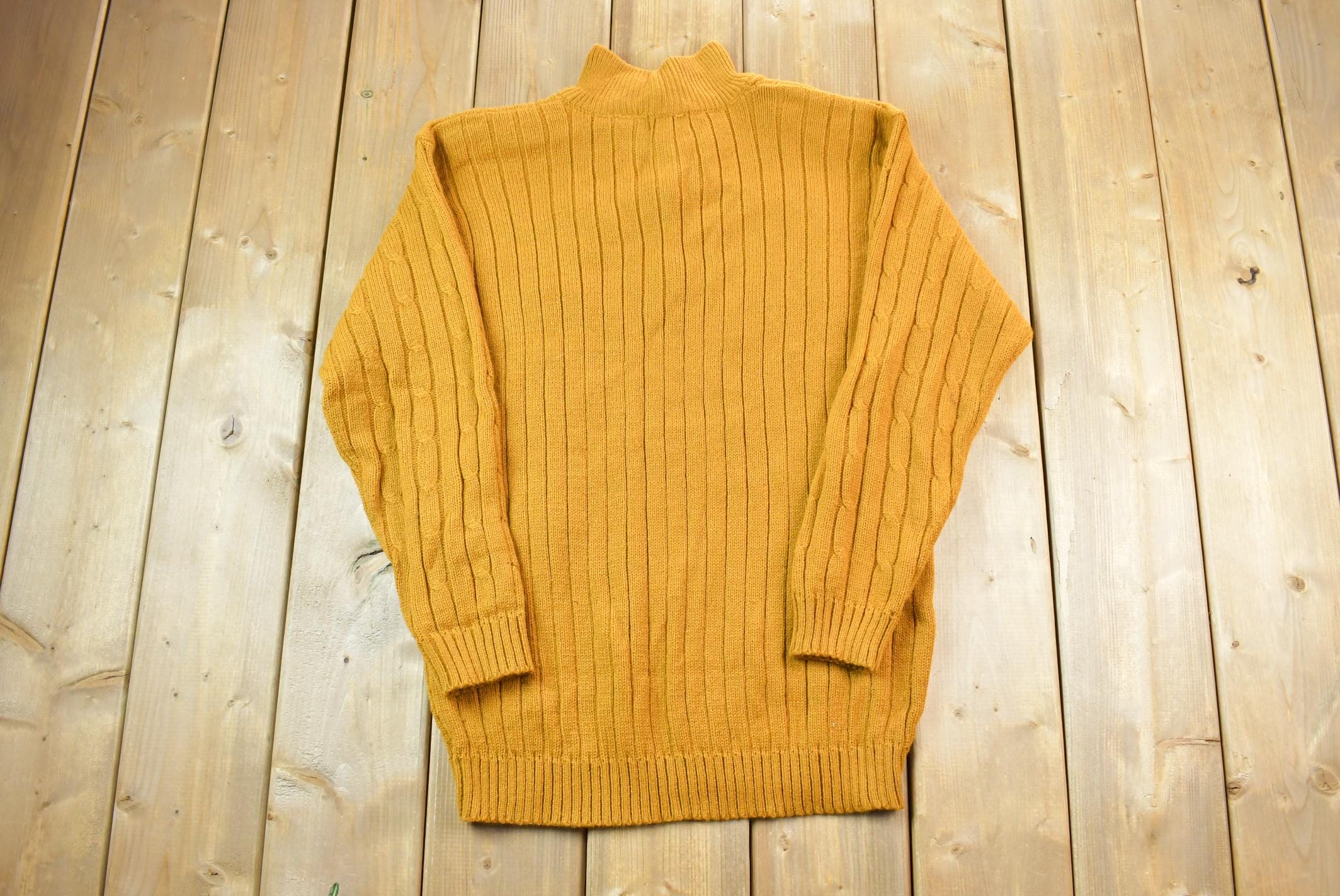 Vintage 1970s A+M Collection 3D Coloured Quarter Button Cable Knit Turtleneck Sweater